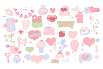 Valentine's Day set love. Love clipart. Many various romantic objects. hand drawn elements about love. Valentine's day collection of cute elements