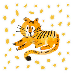 Tigers on a dotted background. Tiger watercolour drawings. the year of Tiger 2022.