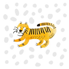 Tigers on a dotted background. Tiger watercolour drawings. the year of Tiger 2022.