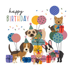  birthday card  with cute funny dogs and gifts - 478173264