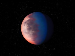 Alien planet is similar to Earth. Rocky exoplanet with atmosphere. Unknown outer space 3d illustration. 