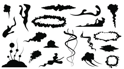 Set Black Simple Line Smoke Collection Doodle Elements Vector Design Style Sketch Isolated Illustration For Banner