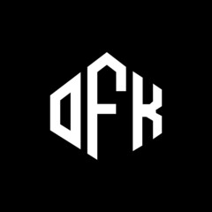 OFK letter logo design with polygon shape. OFK polygon and cube shape logo design. OFK hexagon vector logo template white and black colors. OFK monogram, business and real estate logo.