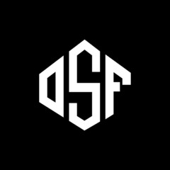 OSF letter logo design with polygon shape. OSF polygon and cube shape logo design. OSF hexagon vector logo template white and black colors. OSF monogram, business and real estate logo.