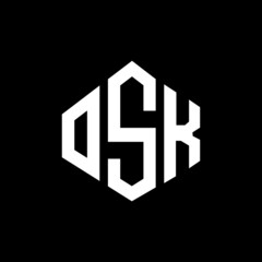 OSK letter logo design with polygon shape. OSK polygon and cube shape logo design. OSK hexagon vector logo template white and black colors. OSK monogram, business and real estate logo.