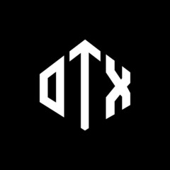 OTX letter logo design with polygon shape. OTX polygon and cube shape logo design. OTX hexagon vector logo template white and black colors. OTX monogram, business and real estate logo.