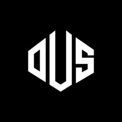 OUS letter logo design with polygon shape. OUS polygon and cube shape logo design. OUS hexagon vector logo template white and black colors. OUS monogram, business and real estate logo.