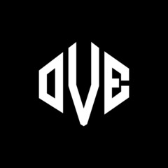 OVE letter logo design with polygon shape. OVE polygon and cube shape logo design. OVE hexagon vector logo template white and black colors. OVE monogram, business and real estate logo.