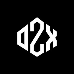 OZX letter logo design with polygon shape. OZX polygon and cube shape logo design. OZX hexagon vector logo template white and black colors. OZX monogram, business and real estate logo.