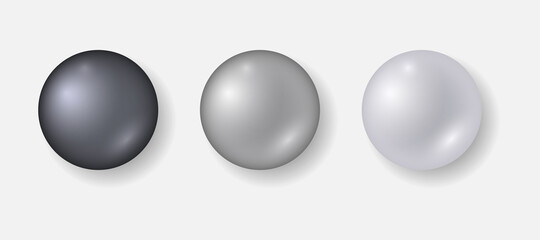 Realistic pearls collection. Glossy gradient vector templates in gray colors. Best for web, logo, print, mobile apps and festive decoration.