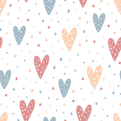 Seamless Valentine's Day Pattern with Polka Dot Hearts