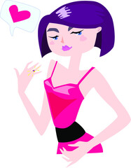 
A young woman brags about her wedding ring vector illustration