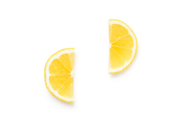 Fresh lemon slices isolated on a white background. Top view   