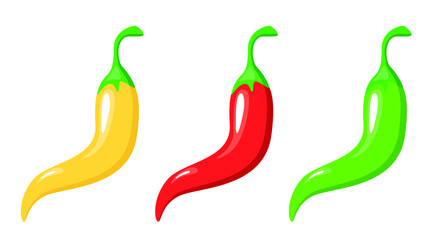 Chili pepper vegetable set on white background isolated icon collection. Vector illustration.