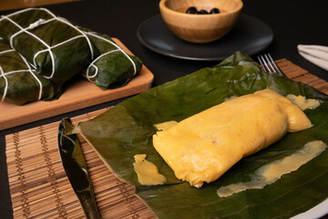 Hallaca on the table, the traditional dish of Venezuelan Christmas