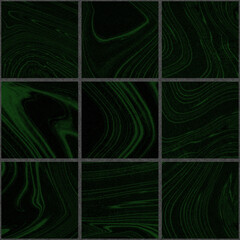 Square tiles with dark green virid Abstract art Inkscapes free-flowing marble texture. Seamless pattern for background, wall, architecture