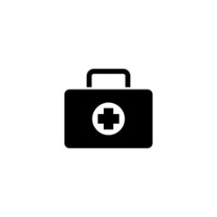 Medical Suitcase, Bag of First Aid Supplies. Flat Vector Icon illustration. Simple black symbol on white background. Medical Suitcase, First Aid Kit sign design template for web and mobile UI element.
