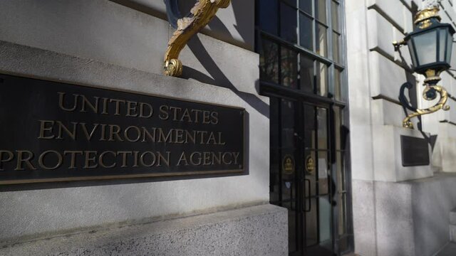 Washington, DC, USA - 12 26 2021: Close up of sign on the front of the US Environmental Agency building in Washington, DC.