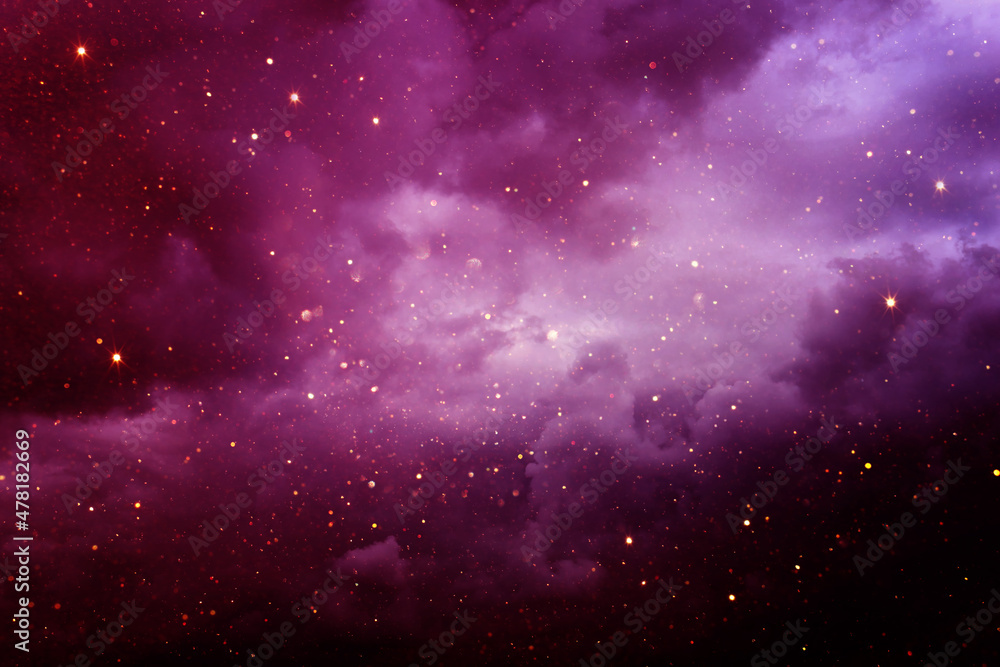 Wall mural abstract sky background with stars and shiny glowing lights