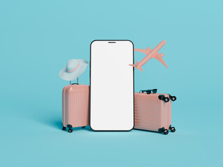 mockup of a cell phone with suitcases and an airplane