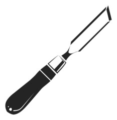 Chisel icon. Woodworking tool. Cutting edge with wood handle