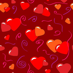 Fototapeta na wymiar Romantic seamless pattern with hearts and confetti, Valentine's Day theme, vector