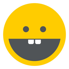 Happy face emoji. Wide open mouth in grinning expression