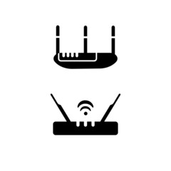 router and modem icon. Thing. Vector stock illustration. White isolated background. Silhouette, sign, symbol. The Internet. Data transmission and reception.
