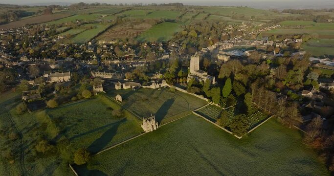 Historic Landmark St James' Chruch Site Chipping Campden Cotswolds Village Gloucestershire Aerial View Colour Graded