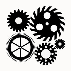 Set of gear wheel in grey color on white background, vector illustration.