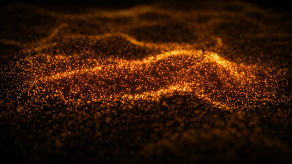 Abstract flow smooth surface, fractal waves background from blink particles. Grid, mesh of dots.