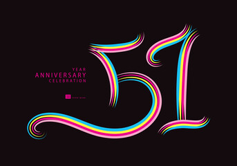 51 years anniversary celebration logotype colorful line vector, 51th birthday logo, 51 number, Banner template, vector design template elements for invitation card and poster. number design vector - obrazy, fototapety, plakaty