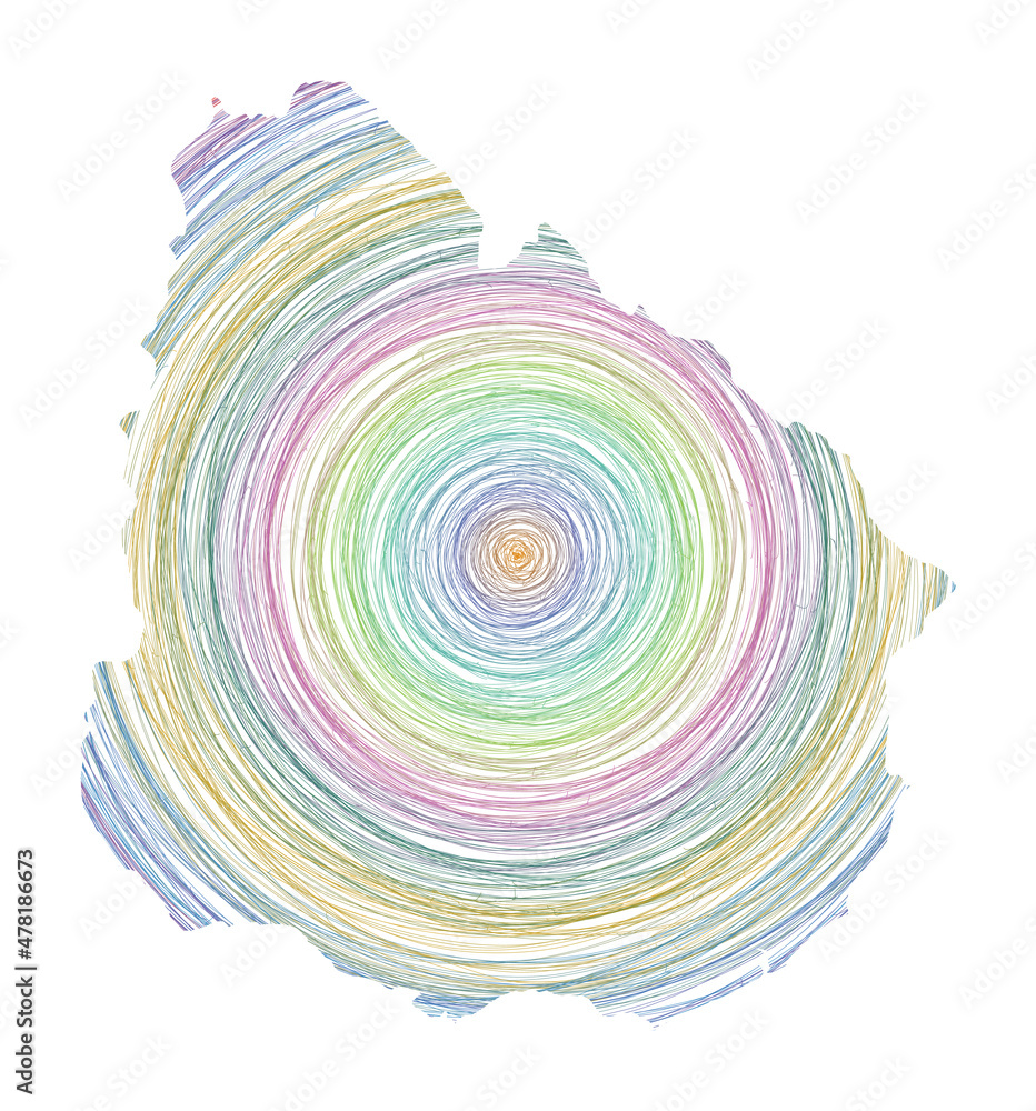 Poster uruguay map filled with concentric circles. sketch style circles in shape of the country. vector ill