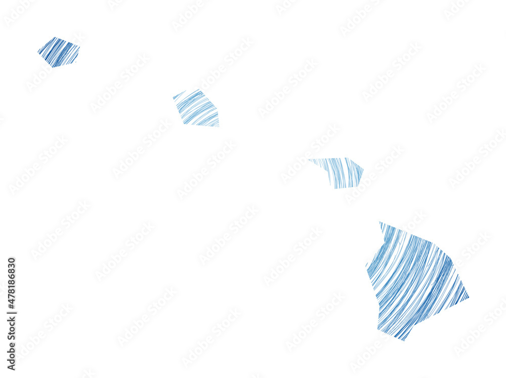 Poster hawaii map filled with concentric circles. sketch style circles in shape of the us state. vector ill
