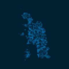 Pangkor Island dotted glowing map. Shape of the island with blue bright bulbs. Vector illustration.