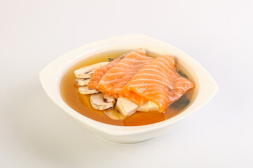 Japanese traditional miso soup with salmon