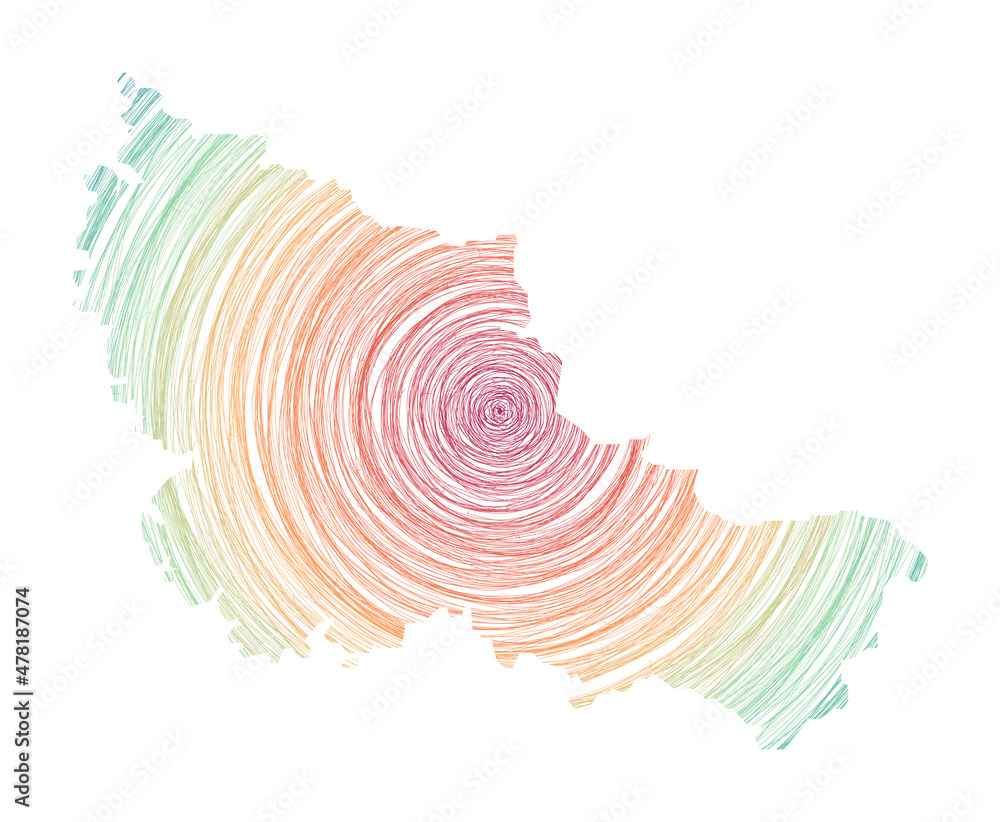 Poster belle ile map filled with concentric circles. sketch style circles in shape of the island. vector il