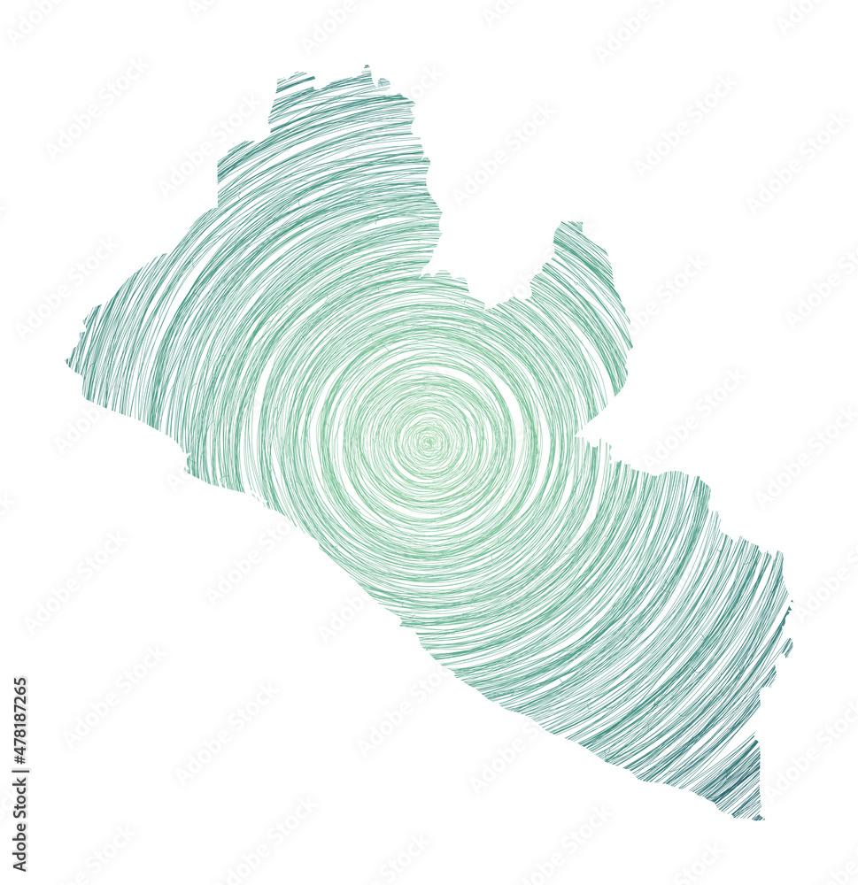 Poster liberia map filled with concentric circles. sketch style circles in the shape of the country. vector