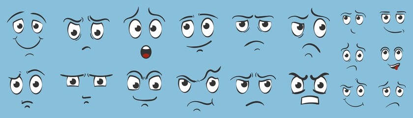 Face expressions emotions hand drawn doodle style.