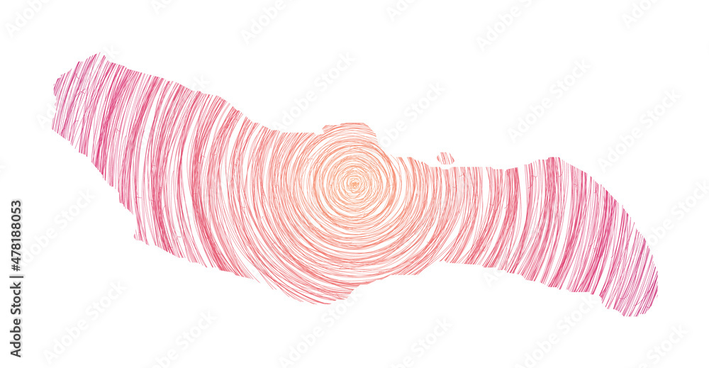 Poster saona island map filled with concentric circles. sketch style circles in shape of the island. vector