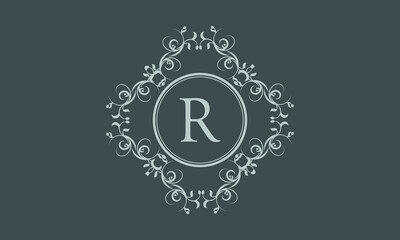 Exquisite monogram design with the letter R. Exclusive logo on a dark background for the symbol of business, restaurant, boutique, hotel, jewelry, invitations, menus, labels, fashion.