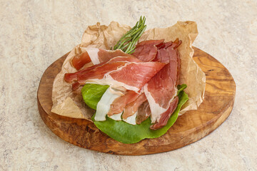 Delicous Spanish Hamon slices pork meat