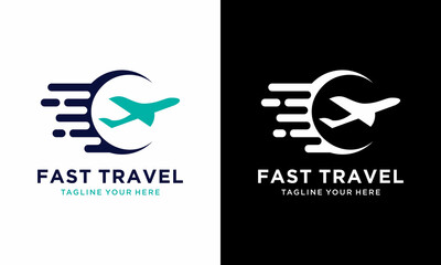 Fast travel and tour logo design vector template. on a black and white background.