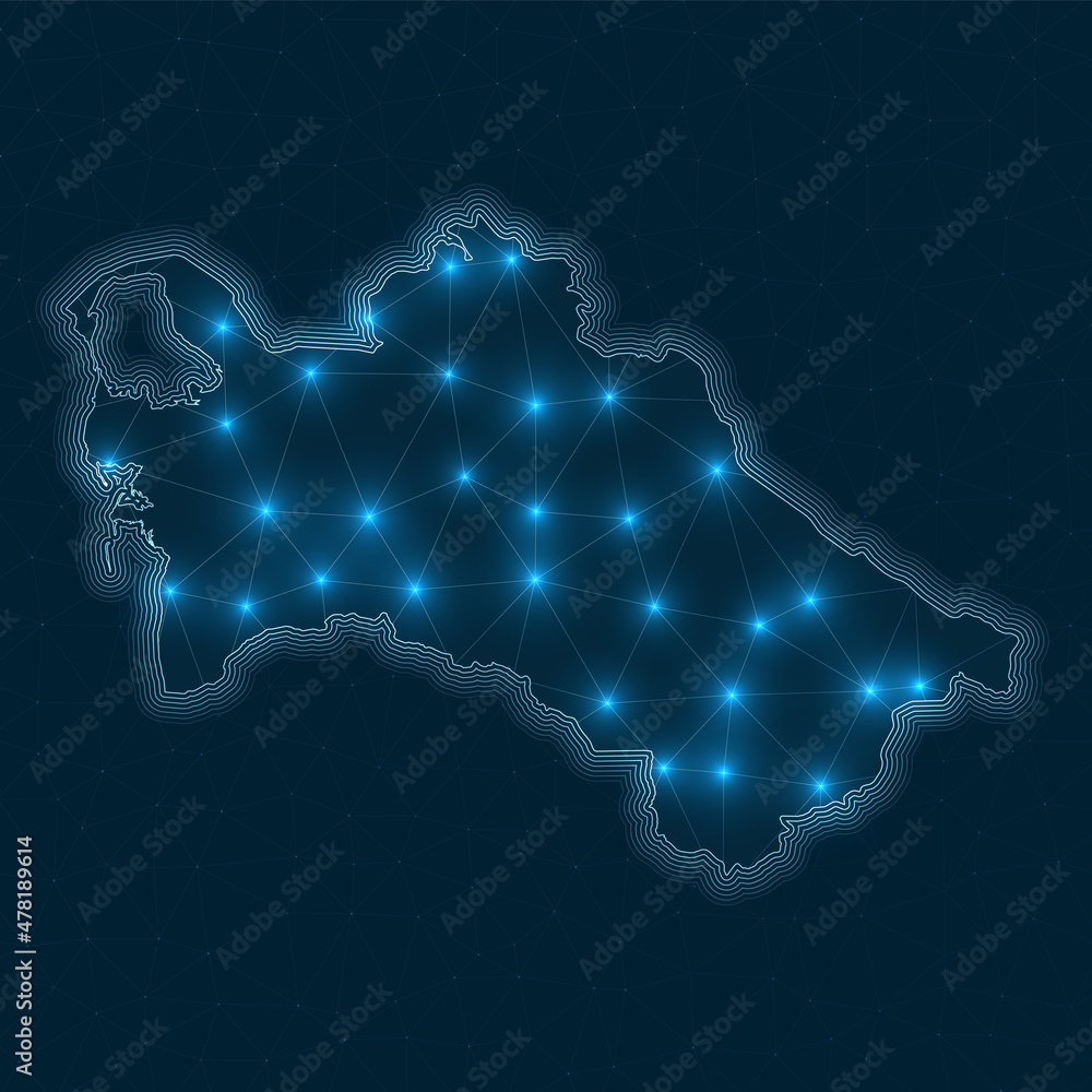 Aufkleber turkmenistan network map. abstract geometric map of the country. digital connections and telecommuni