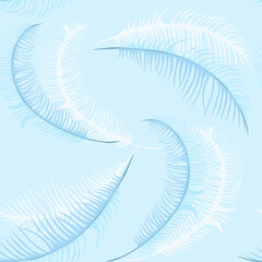 Fototapeta na wymiar Delicate pattern of light blue and white feathers on a light background. In doodle style. Elegant repeating vector texture suitable for wallpapers, covers, cards, packaging, fabrics and other decor