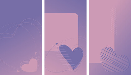 Set of three gradient backgrounds for Valentine's Day. Fashionable cover design 
for social media posts and stories.