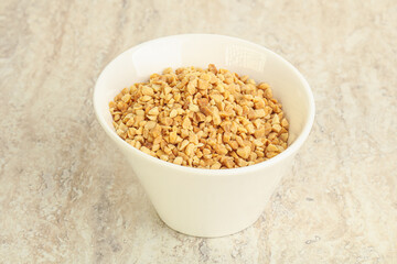 Crunched roasted peanut in the bowl
