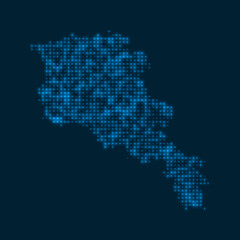 Fototapeta na wymiar Armenia dotted glowing map. Shape of the country with blue bright bulbs. Vector illustration.