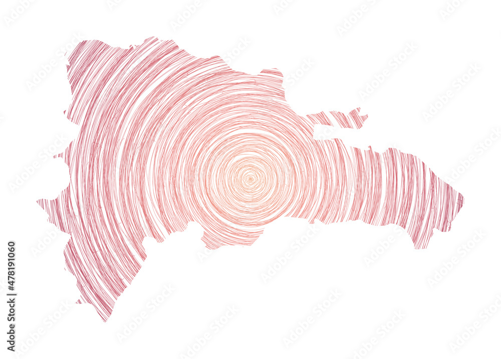 Aufkleber dominicana map filled with concentric circles. sketch style circles in shape of the country. vector 