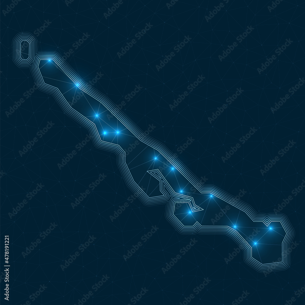 Poster stocking island network map. abstract geometric map of the island. digital connections and telecommu